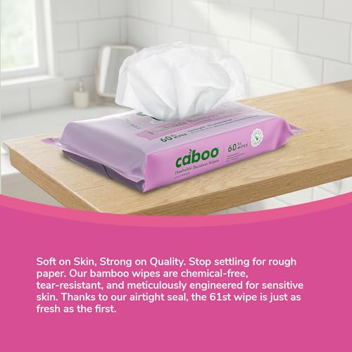 Image of Caboo Lavender Flushable Wipes | Certified Flushable, Septic Safe, Chemical Free, Biodegradable Wipes for Adults made with Renewable Bamboo Based Viscose (Pack of 3, Total of 180)