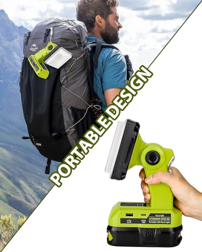 Image of Adisipsoarin Cordless LED Work Light for Ryobi 18V Battery, 25W LED Floodlight with USB-A&USB-C 2.1A Fast Charging Ports for Jobsite, Car Repairing, Camping, Emergency