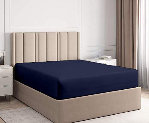Image of All Around Brushed Microfiber Queen Fitted Sheet - (60 x 78) Inches - 10'' Deep Pocket Elastic Fitted Bedsheet + 1 Pillow Cover 400 Series Extra Soft & Easy Fit - Navy Blue