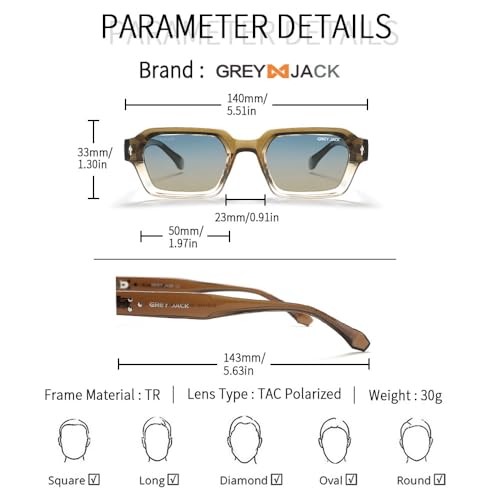 Image of grey jack TR90 Rectangle Polarized Sunglasses for Men Women,Stylish Full Rim Eyewear for UV Protection 21040