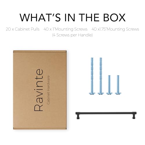 Image of Ravinte Matte Black Kitchen Pulls Cabinet Handles 10 Inch 20 Pack | Solid Zinc Alloy, Round T-Bar Shape, Screws Included, Dresser Handles, Cabinet Drawer Pulls, for Kitchen Cupboard Hardware