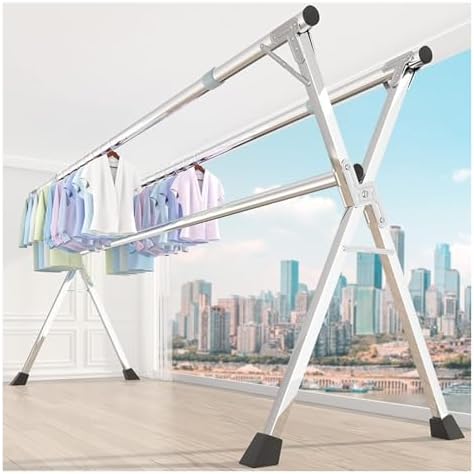 Floor-Standing Clothes Drying Rack, Foldable Indoor Garment Storage Shelf, Retractable Stainless Steel Laundry Rack（2.4 m/94 inch）