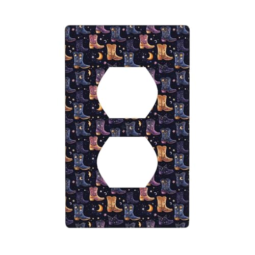 Duplex Receptacle Outlet Covers, 1-Gang Standard Size Wall Plates, Stars Moon Cowboy Boots Print Outlet Covers Wall Plate, Electrical Outlet Cover Decorative
