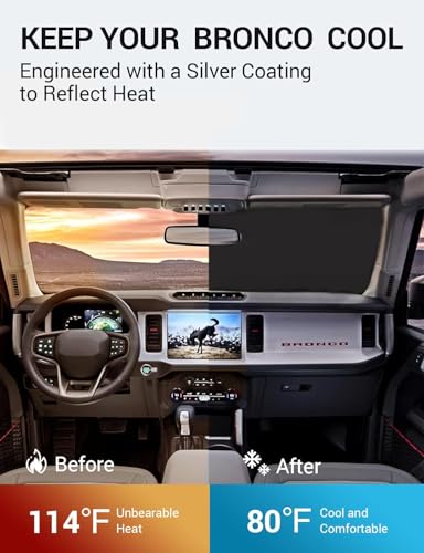 Image of Proadsy 2026 Upgrade Windshield Sun Shade Custom Fit Ford Bronco 2 /4-Door 2021-2025 2026 Foldable Front Sunshade Protector Blocks UV Rays Keep Car Cooler
