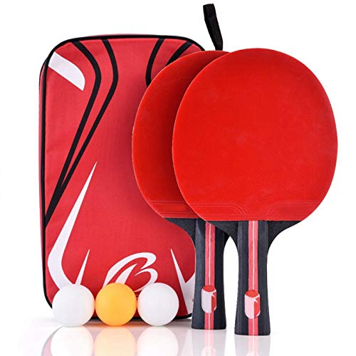 QYSZYG Table Tennis Racket Boliprince Table Tennis Paddle 2-Player Table Tennis Racket w/ 3 Balls for Shake-Hand Grip Players