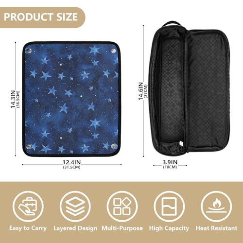 Bolsa de viaje para herramientas de cabello para mujeres con tapete resistente al calor removible, estuche doble capa para planchas y accesorios de cuidado capilar, diseño Deep Blue Stars miniatura 4