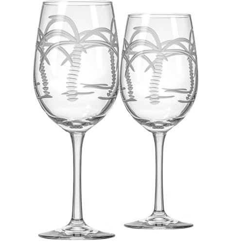 Rolf Glass Palm Tree 12oz White Wine Stemware | Set of 2 | Diamond Wheel Engraved | Lead-free | Designed and Manufactured in the US