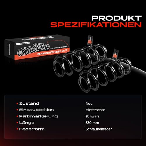 Frankberg 2x Federn Fahrwerksfeder Hinterachse Kompatibel mit Golf V 1K1 VI 5K1 2003-2013 J-e-t-t-a III 1K2 IV 162 AV3 2005-2015 Replace# 1K0511115GC
