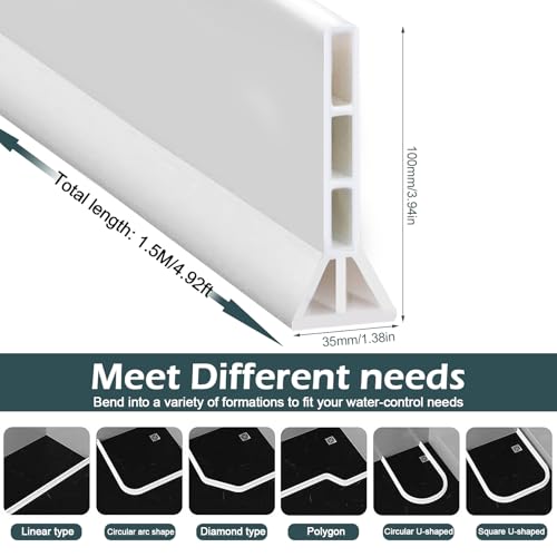 Schwallschutzleiste Dusche Selbstklebend 10 cm / 9,6 cm Hoch, Wasserbarriere Dusche Doden, Duschschwellen-wasserdamm für Dusch boden, Bad, Küche (Weiß, 1,5M (10cm*3,5cm))