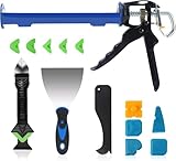 Kartuschenpresse Set, Silikon-Kartuschenpistole und Silikonentferner Werkzeug Silikon Abzieher Werkzeug Set zum Entfernen von Dichtungsmasse, Fugenschaber für Küche Bad Boden Spüle Fenster Abdichtung