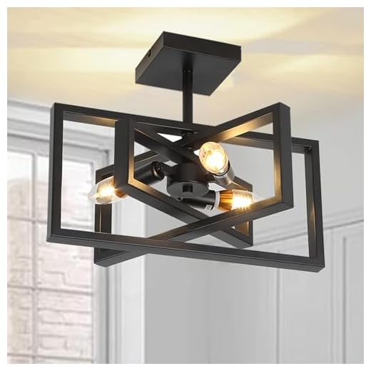Axamate Farmhouse Light Fixtures Black Lantern Chandelier Industrial Semi Flush Mount Ceiling Light Rectangular Chandeliers for Kitchen Foyer Laundry Bedroom Dinning Room