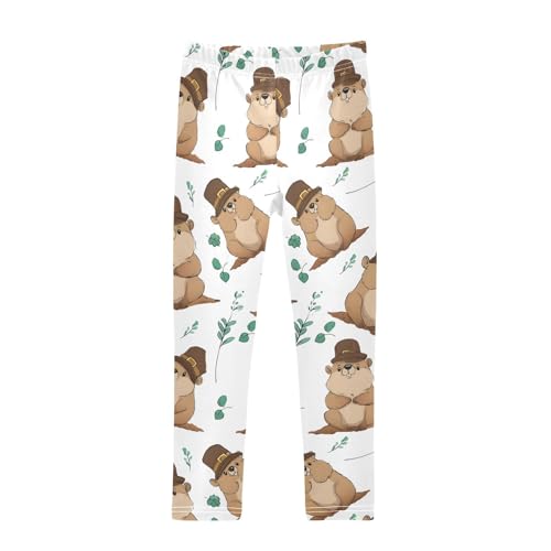 ALAZA Girls' Leggings Children's Yoga Pants Skinny Printed Dance Groundhog Hat Comfortable 4T