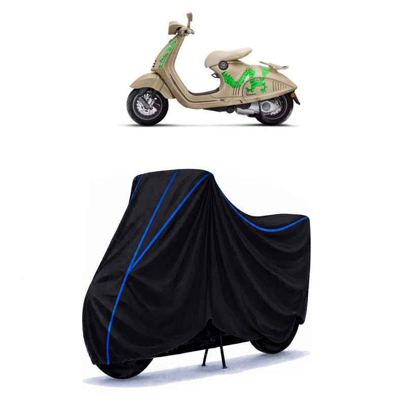 Image of Scooty Cover Water Resistant for 946 Dragon | Universal Scooter & Bike Cover | Heavy Duty UV Dust, Rain & Scratch Protection | Elastic Fit All Weather Indoor Outdoor | Black with Blue Piping