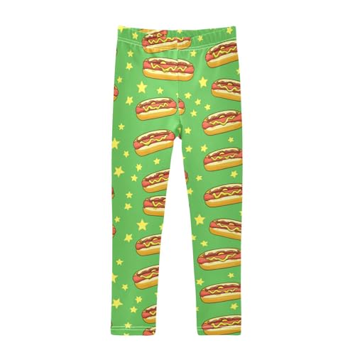 Hot Dogs Girls' Leggings Toddler Doodles Green Stars Kids Yoga Pants Dance Active Tights 4T