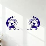 arte lineal de silueta de gárgola Pegatinas de pared 30x72.6cm Incluye kit de película de transferencia Azul oscuro