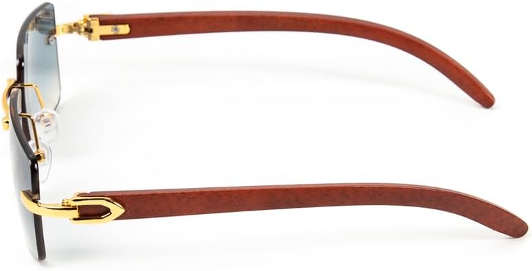 Turquoise Gradient Tint Rimless Men Women Gold Frame Rectangle Sun Glasses Vintage Woodgrain Square Shades 90s Retro Unisex Hip Hop Frameless Stylish Designer Wood Arm Sunglasses