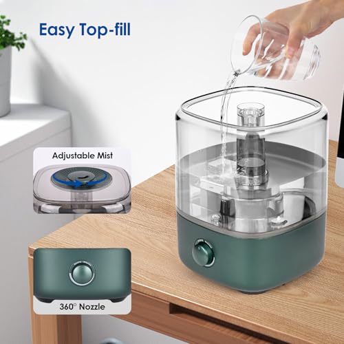 Luftbefeuchter Schlafzimmer 5L, Vankarr Ultraschall 28dB Leise Air Humidifier Top-Fill Raumluftbefeuchter mit 360° Drehbarer Düse, Luftfeuchtigkeit Erhöhen für Kinderzimmer Büro Baby Pflanzen, Grün
