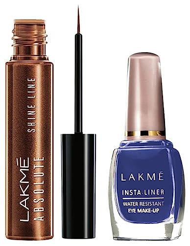Image of LAKME Insta Shimmery Eye Liner, Blue, 9 Ml And Lakme Absolute Shine Line Eye Liner, Shimmer Bronze Gel, 4.5Ml