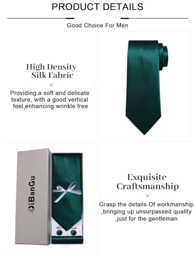 Image of DiBanGu Mens Silk Necktie Solid Color Tie and Pocket Square Cufflink Tie Clip Set Woven Plain Ties for Men Wedding Party
