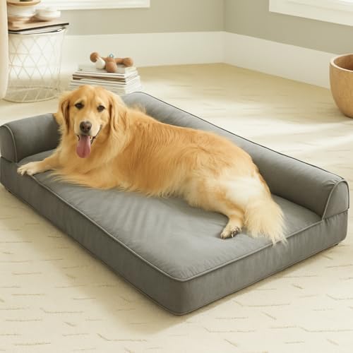 Image of gorgeous Dog Beds Memory Foam Orthopadic Large Bed Waterproof Layer for Labrador, Bulldog, Retriever, Poodle, Large Breed Dogbed-(Grey, 36x27x4)