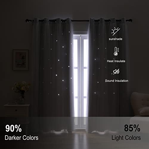 Indistar Star Cutout Kids Window Blackout Curtains For Girl Bedroom Window Room Darkening Curtains & Drapes Baby Nursery Curtains (2 Panel,52Wx63L Inch,Greyish White) #TOP3