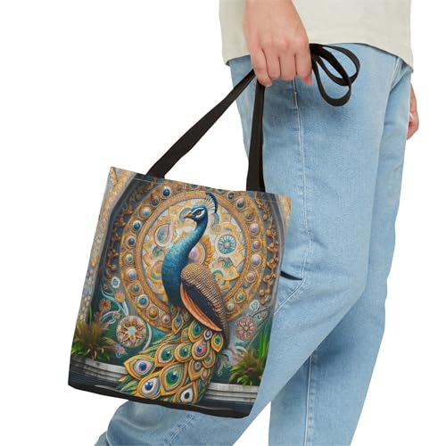 Premium Peacock Mosaic Tile Architecture Tote Bag with Reinforced Stitching3