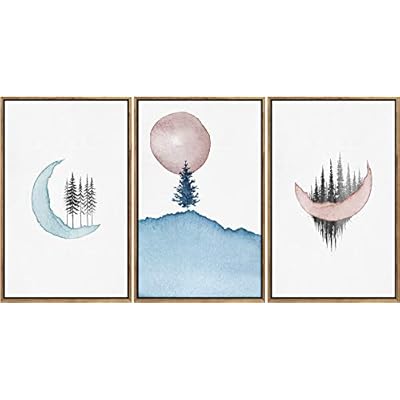 SIGNWIN Framed Canvas Wall Art Blue Mountain and...