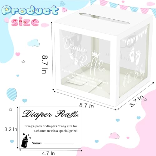 Image of 50 Diaper Raffle Tickets With Box for Baby Shower Game, Clear White Card Box for Gender Reveal Oh Baby Party Decoration