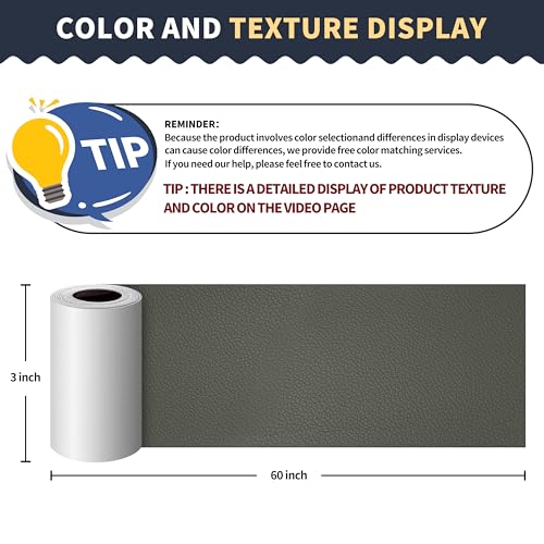 Image of ONine Leather Repair Patch，Leather Repair Tape, 3 x 60 inches Leather Repair Patch for Furniture,Vinyl Repair kit，Leather Couch Patch，for Sofas, Furniture, car Seats(Grey-Litchi Grain)