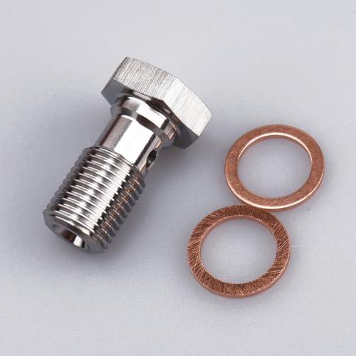 Image of Universal Stainless Steel M10x1.0 Metric Thread Banjo Bolts Brake Fitting Adapter with M10 Copper Washers, Single Banjo Bolt 20mm Length