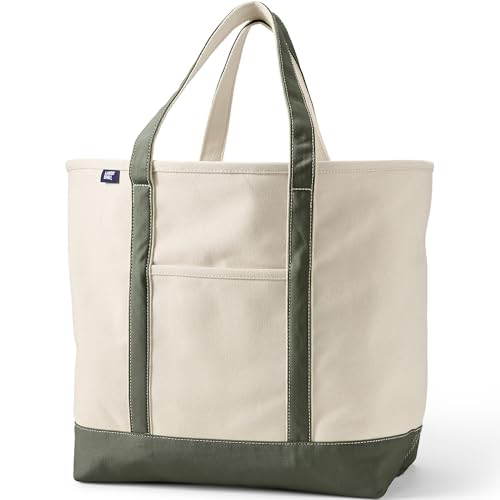 Image of Lands' End Natural Open Top Canvas Tote Natural /dark Olive Green X-Large Regular Handle