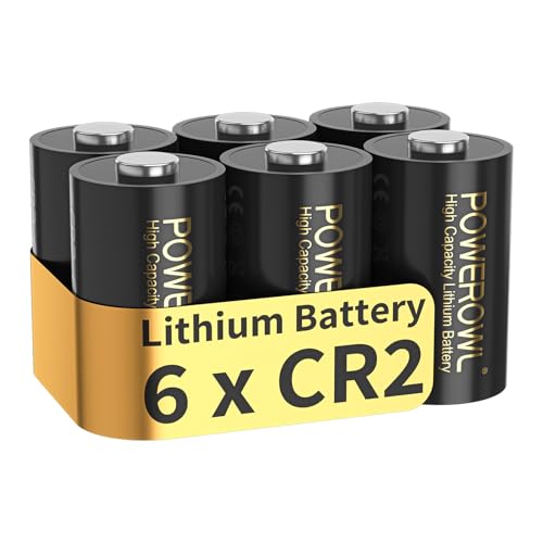 POWEROWL - CR2 3V Lithium Battery Pack of 6 High Capacity CR2 3 Volt Batteries Cell for Use in Sensors Photo Flash and Flashlights