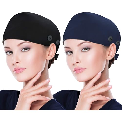 Image of ABAMERICA Working Caps with Button and Sweatband, Adjustable Working Hats for Women Men, One Size(Tie Back or Toggle)