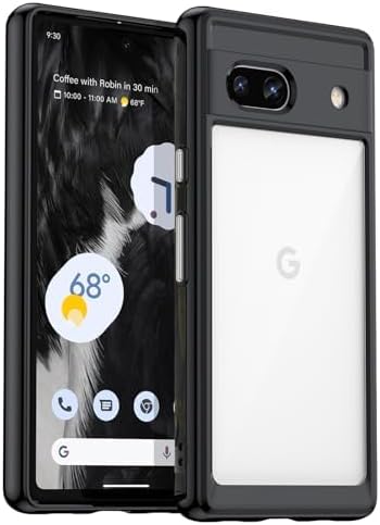 for Google Pixel 7A Case, Non-Yellowing, Drop Protection, Anti-Scratch, Transparent Hard Back Phone Cover - Black Clear