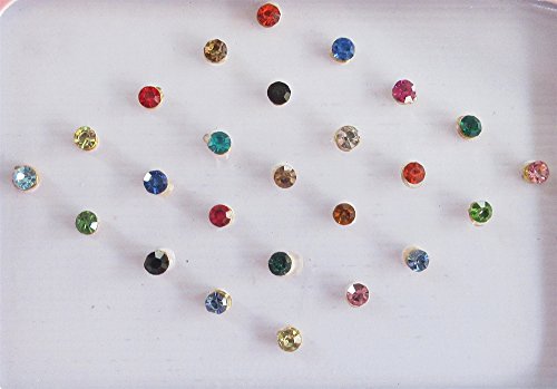 25 Colorful 2mm Crystals Eye Bindi Sticker Pack/Bindis/Self Adhesive/Fake Nose Stud/Stick On Studs