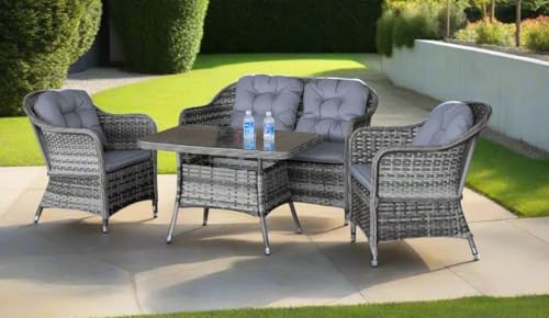 Garden Store Direct St Tropez Aluminium Rattan Garden Furniture Dining/Lounge Sets Perfect for Conservatories, Patios and all Gardens (4 Seat Lounge-Dining Set)