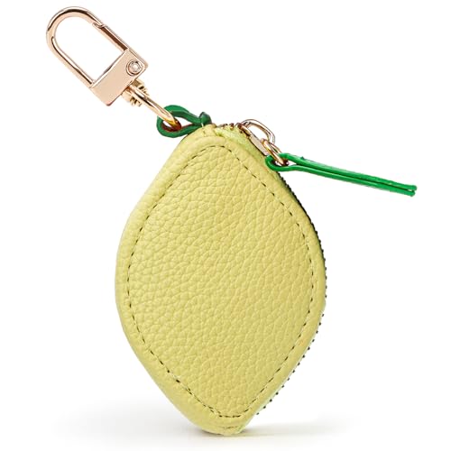 Metaku Cute Lemon Coin Pouch with Keychain, Yellow Mini Wallet Keychain for Women, Fun Fruit Charm Accessory for Bags and Backpacks