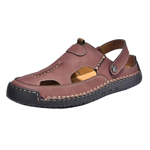 Sandalias de punta cerrada para hombre en cuero vino, ideales para paseos urbanos de verano