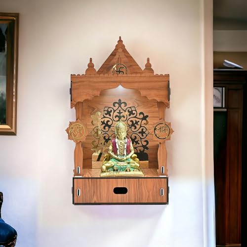 Gift Kya De Pooja Mandir for Home, Wooden Temple with Storage...