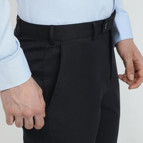 Image of Raymond Men Slim Fit Solid Pattern Poly Viscose Elastane Blend Flat Front Formal Trouser