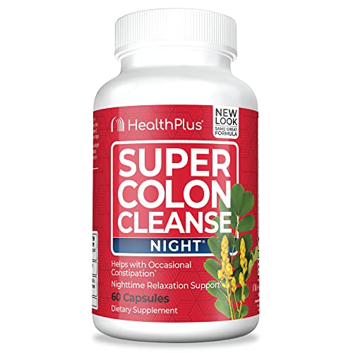 Health Plus Super Colon Cleanse Night Formula Digestive Support | Constipation Relief to Reduce Bloating with Probiotics and Valerian Root for Sleep | More than 1 Cleanse, 60 Capsules