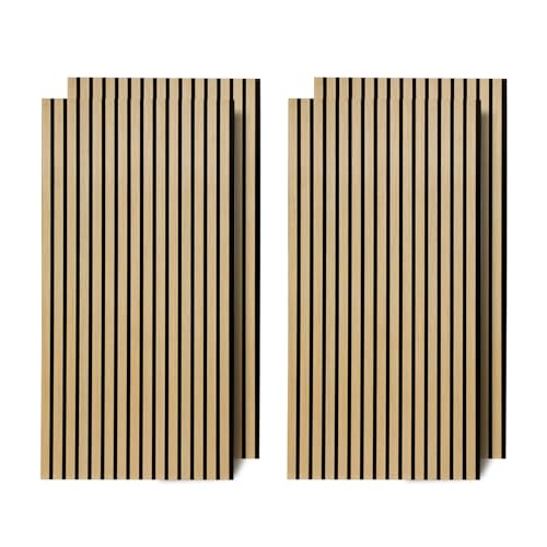 Ollewiellan Paneles acústicos 2.88㎡ 4 paneles de pared de madera roble y fieltro 120x60CM Paneles de madera, revestimiento de pared de madera para estudio y hogar, decoración de paredes interiores
