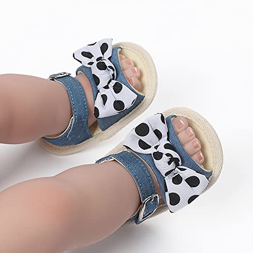 Baby Infant Boy Girl Sandals Open Toe Bowknot Shoes Newborn First Walkers Crib Shoes Flat Shoes Summer (Blue, 6 Infant)2