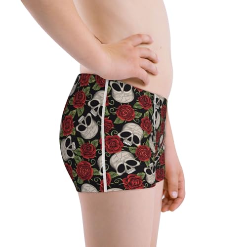 Boys' Cotton Boxer Brief Soft Underwear-Red Rose Skull2