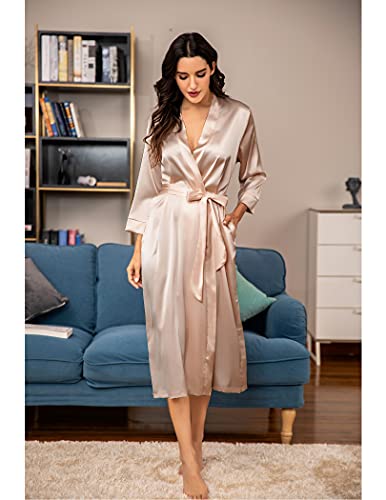 Hotouch Women Bridesmaids Robes Wedding Robes Silk Robes For Bridal Party Gold Satin Robe,Champagne L #TOP1