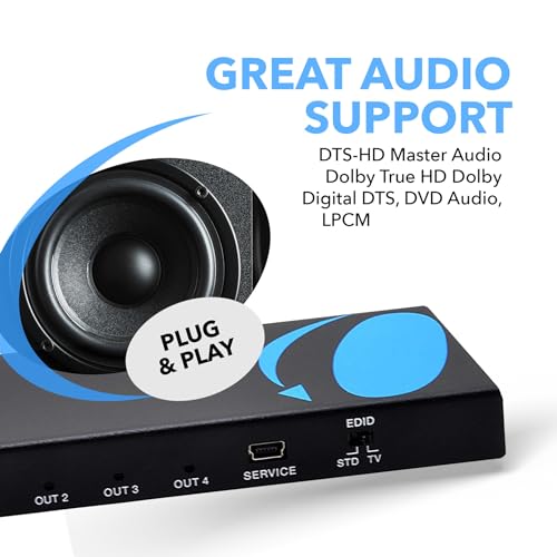 Image of OREI HDMI Splitter 1 in 4 Out - 4K@60Hz HDMI 2.0 Splitter with HDCP 2.2, EDID Management, and LPCM /Dolby /DTS Audio Support - Compact Plug & Play Design