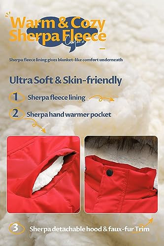Image of CREATMO US Boy's Sherpa Long Parka Winter Coat Thicken Water Repellent Puffer Jacket With Removable Faux Fur Hood