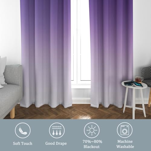 Rideaux ombrés violets à œillets de 200x140 cm idéal pour décoration de chambre moderne - 8