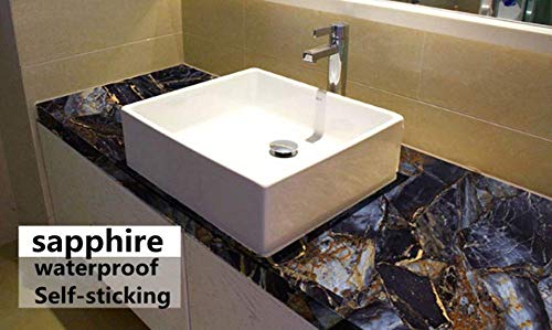 Self Adhesive Sapphire Look Marble Gloss Film Contact Paper Shelf Liner Drawer Cabinet Sticker 15.6Inch By 78Inch #TOP2