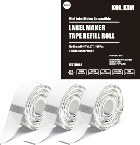 Image of 12x40mm Thermal Label Tape Clear for Phomemo D30 Label Tapes 3 Rolls
